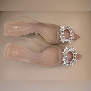 Zara Embellished Vinyl Heels - Beige Size 36